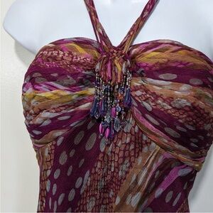 Vintage y2k Silk Beaded Bias Halter Dress